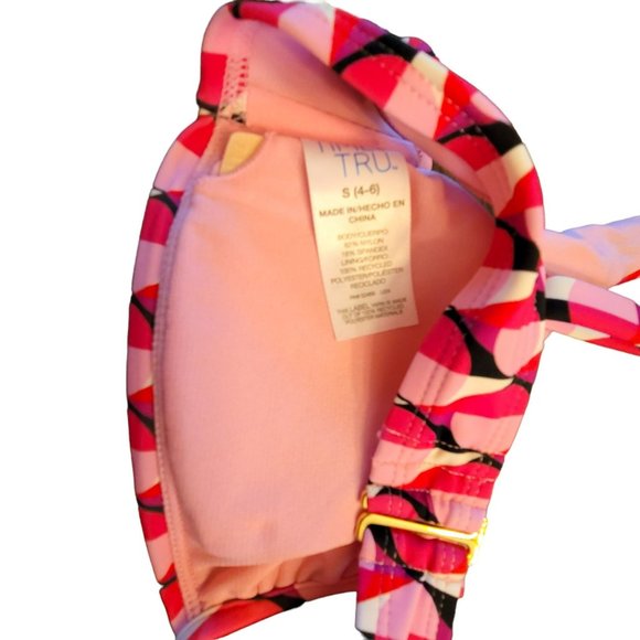 Bikini Swimsuit Top Pink Black White Geometric Print V-Wire Woman's S 4/6 LR112 - Picture 7 of 8